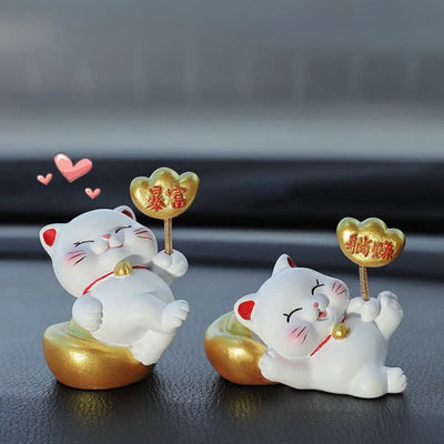 Buddha Stones Prosperity Lucky Cat Fortune Bag Resin Cute Animal Decor - image 0