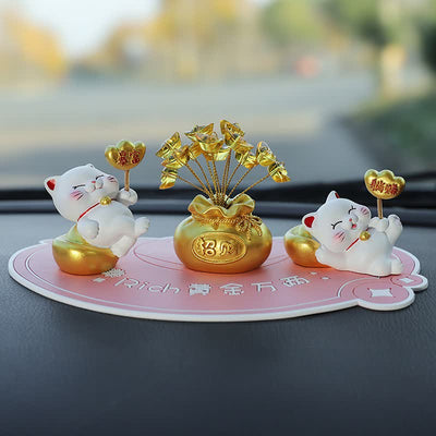 Buddha Stones Prosperity Lucky Cat Fortune Bag Resin Cute Animal Decor - Sudden Wealth + Easy Money + Ingot + Pink Base - image 15