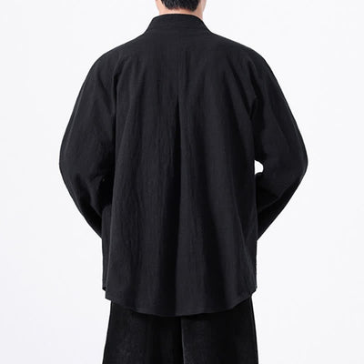 Buddha Stones Fall Minimalist Tang Style Mandarin Collar Solid Cotton Men's Long Sleeve Shirts - image 12