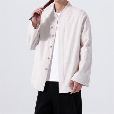 Buddha Stones Fall Minimalist Tang Style Mandarin Collar Solid Cotton Men's Long Sleeve Shirts - image 21