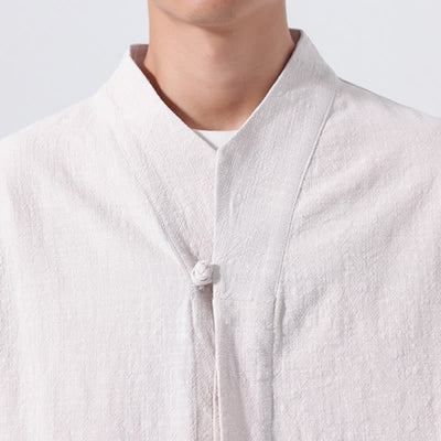 Buddha Stones Fall Minimalist Tang Style Mandarin Collar Solid Cotton Men's Long Sleeve Shirts - image 23