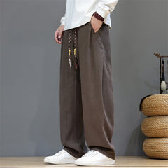 Buddha Stones Fall Winter Casual Drawstring Solid Long Pants Men's Straight Leg Pants With Pockets - SaddleBrown - US/UK/AU46，EU56 (5XL) - image 0