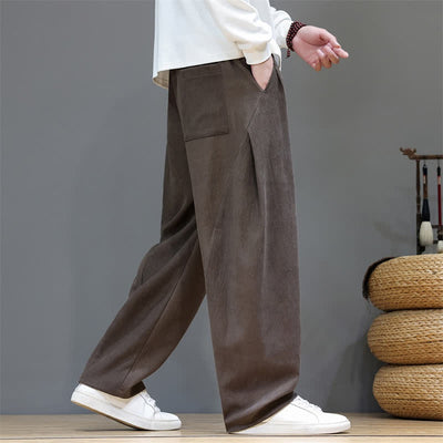 Buddha Stones Fall Winter Casual Drawstring Solid Long Pants Men's Straight Leg Pants With Pockets - image 4