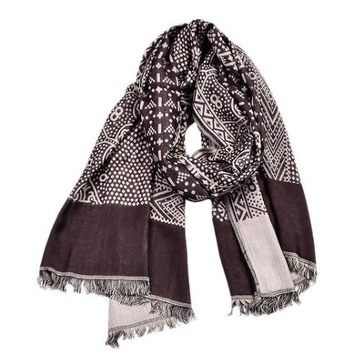 Buddha Stones Fall Winter Geometric Paisley Tassel Reversible Cozy Scarf - Maroon - Approx. 25.6 in × 77.0 in / 65 × 195 cm - image 12