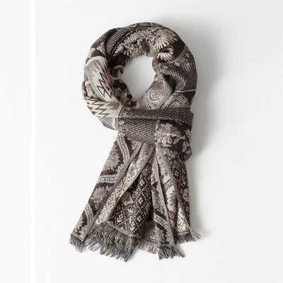 Buddha Stones Fall Winter Reversible Paisley Geometric Tassel Scarf - Sienna Approx. 25.6 in × 70.9 in / 65 × 180 cm - image 5