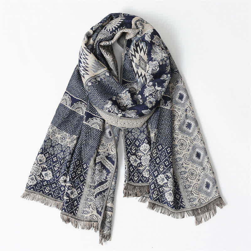 Buddha Stones Fall Winter Reversible Paisley Geometric Tassel Scarf - image 2