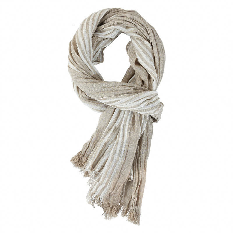 Buddha Stones Spring Fall Striped Color Block Stripe Tassel Travel Scarf - Light Khaki - Approx. 27.6 in × 70.9 in / 70 × 180 cm - image 16