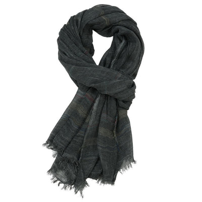 Buddha Stones Spring Fall Earth Tone Fine Stripe Frayed Tassel Scarf - Black - Approx. 35.4 in × 74.8 in / 90 × 190 cm - image 3