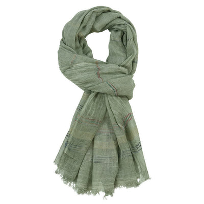 Buddha Stones Spring Fall Earth Tone Fine Stripe Frayed Tassel Scarf - DarkSeaGreen - Approx. 35.4 in × 74.8 in / 90 × 190 cm - image 2