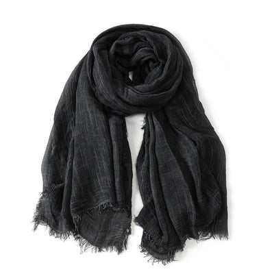 Buddha Stones Spring Fall Crinkled Frayed Edge Wrap Scarf - Black - Approx. 78.7 in × 29.5 in / 200 × 75 cm - image 2