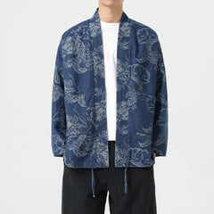 Buddha Stones Spring Vintage Drawstring Dragon Clouds Print Men's Kimono With Pockets - SteelBlue - US/UK/AU46，EU56 (3XL) - image 0