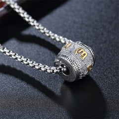 Buddha Stones Titanium Steel Om Mani Padme Hum Engraved Rotating Cylinder Necklace for Protection - image 0