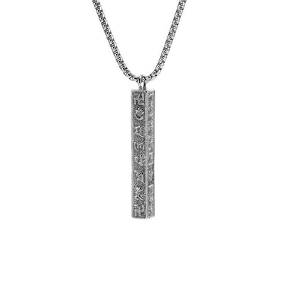 Buddha Stones Titanium Steel Om Mani Padme Hum Peace Cylinder Necklace - Vintage Silver - image 5