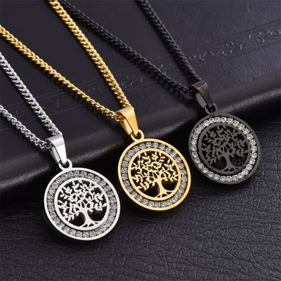 Buddha Stones Titanium Steel Tree of Life Connection Round Pendant Necklace - image 0