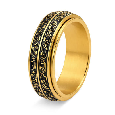 Buddha Stones Titanium Steel Scroll Pattern Rotating Protection Ring - Gold - US13 - image 5