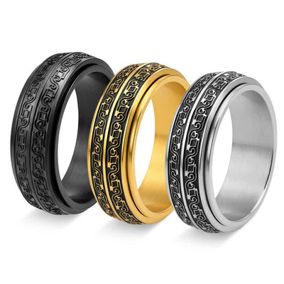Buddha Stones Titanium Steel Scroll Pattern Rotating Protection Ring - image 0