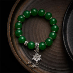 Buddha Stones Natural Green Quartzite Jade Beads Lotus Charm Protection Bracelet - Quartzite Jade(Wrist Circumference: 6.7–7.1 in / 17–18 cm) - image 0