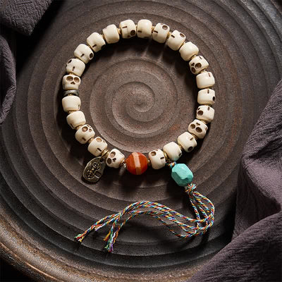 Buddha Stones Tibetan Bone Beads Lord of the Corpse Forest Skull Pattern Grounding Bracelet - image 1
