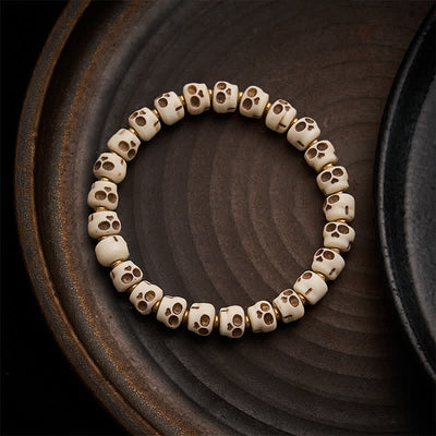 FREE Today: Protection and Courage Tibetan Bone Beads Lord of the Corpse Forest Skull Pattern Bracelet - 9 × 6.3mm - image 0