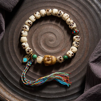 Buddha Stones Tibetan Bone Beads Lord of the Corpse Forest Skull Pattern Strength and Change Bracelet - image 1