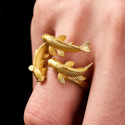 FREE Today: Wealth and Success Retro Alloy Three Koi Fish Open Ring - image 3