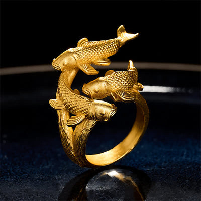 FREE Today: Wealth and Success Retro Alloy Three Koi Fish Open Ring - Three Koi Fish (US7) - image 0