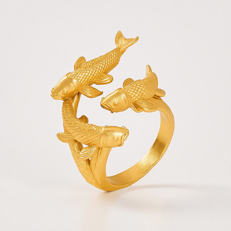 FREE Today: Wealth and Success Retro Alloy Three Koi Fish Open Ring - image 4