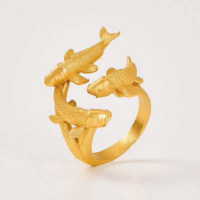 Buddha Stones Retro Alloy Three Koi Fish Wealth Open Ring - image 4