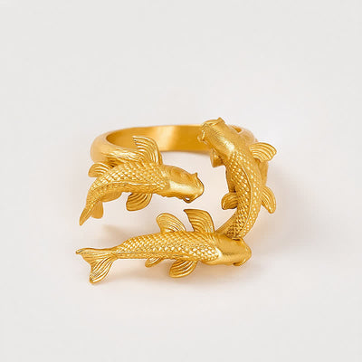 FREE Today: Wealth and Success Retro Alloy Three Koi Fish Open Ring - image 5