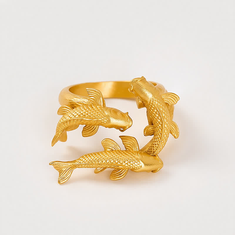 FREE Today: Wealth and Success Retro Alloy Three Koi Fish Open Ring - image 5