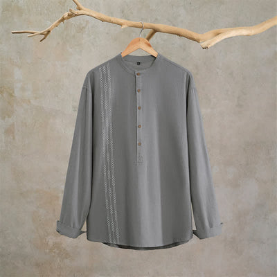 Buddha Stones Spring Summer Casual Tang Style Geometric Cotton Men's Long Sleeve Shirts - image 8