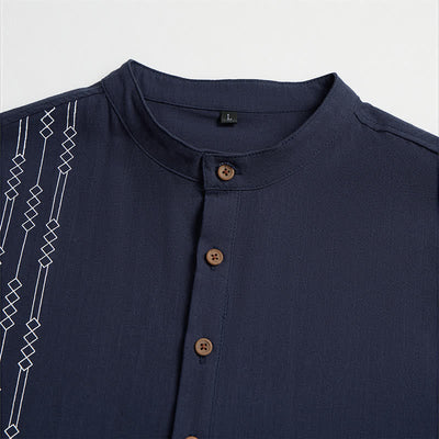 Buddha Stones Spring Summer Casual Tang Style Geometric Cotton Men's Long Sleeve Shirts - image 3