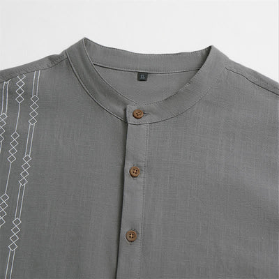 Buddha Stones Spring Summer Casual Tang Style Geometric Cotton Men's Long Sleeve Shirts - image 10