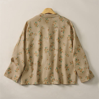 Buddha Stones Fall Vintage Tang Style Frog Button Floral Women's Jacket With Pockets - image 1
