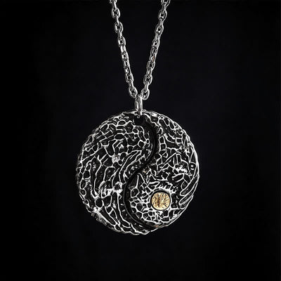 Buddha Stones Copper Yin Yang Balance Round Engraved Pendant Necklace - image 4