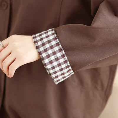 Buddha Stones Fall Casual Vintage Button-Up Solid Checkered Pattern Women's Jacket With Pockets - image 10