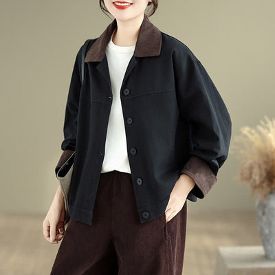 Buddha Stones Fall Casual Vintage Contrast Trim Design Button-Up Solid Women's Jacket - image 1