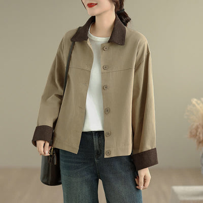 Buddha Stones Fall Casual Vintage Contrast Trim Design Button-Up Solid Women's Jacket - image 8