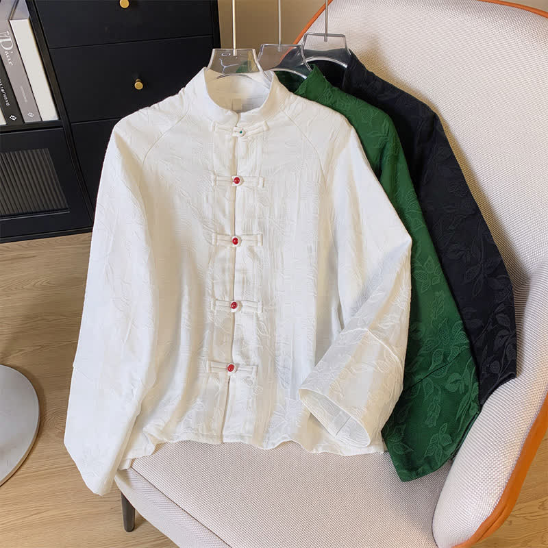 Buddha Stones Fall Vintage Tang Style Frog Button Floral Leaves Cotton Women's Long Sleeve Shirts - image 18