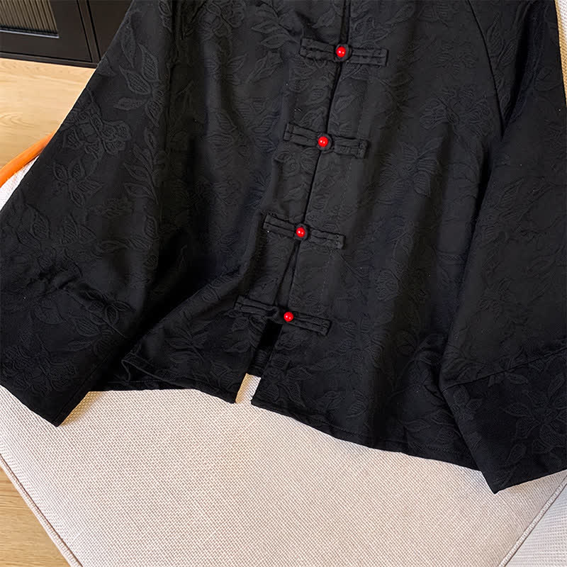 Buddha Stones Fall Vintage Tang Style Frog Button Floral Leaves Cotton Women's Long Sleeve Shirts - image 12