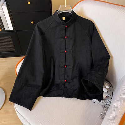 Buddha Stones Fall Vintage Tang Style Frog Button Floral Leaves Cotton Women's Long Sleeve Shirts - image 10