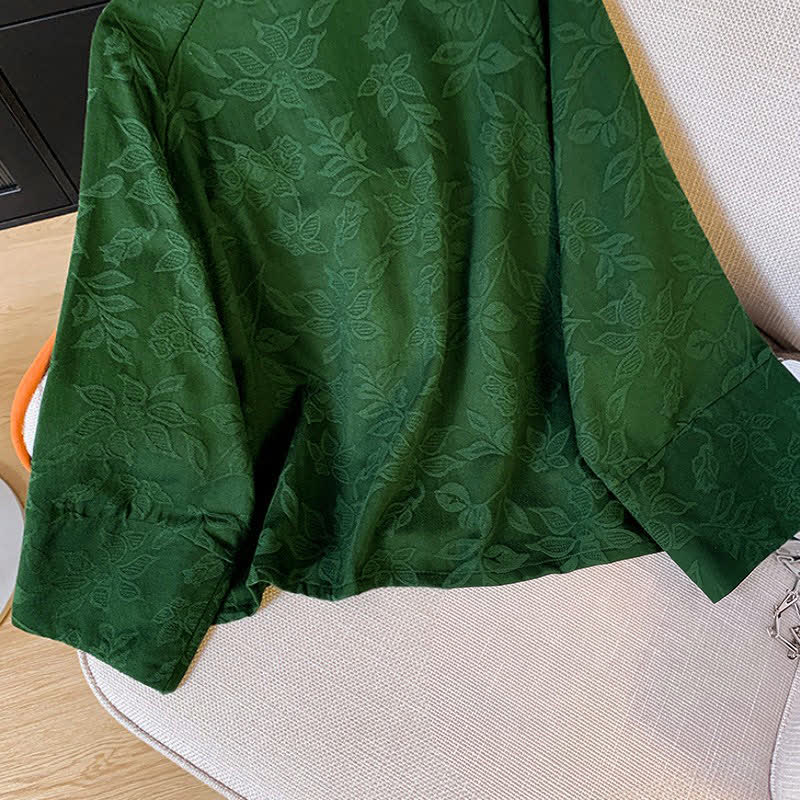 Buddha Stones Fall Vintage Tang Style Frog Button Floral Leaves Cotton Women's Long Sleeve Shirts - image 8