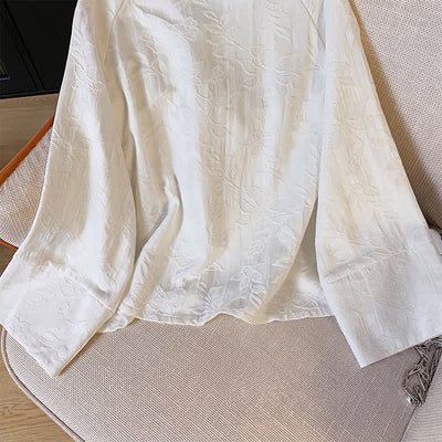 Buddha Stones Fall Vintage Tang Style Frog Button Floral Leaves Cotton Women's Long Sleeve Shirts - image 17