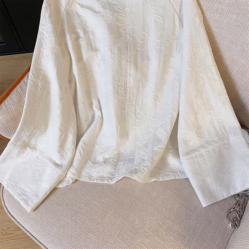 Buddha Stones Fall Vintage Tang Style Frog Button Floral Leaves Cotton Women's Long Sleeve Shirts - image 17