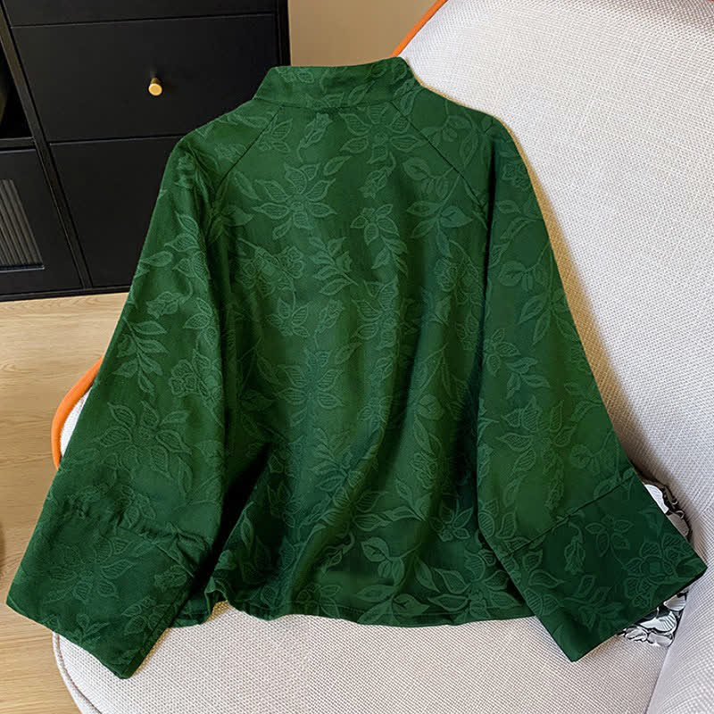 Buddha Stones Fall Vintage Tang Style Frog Button Floral Leaves Cotton Women's Long Sleeve Shirts - image 1