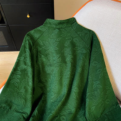 Buddha Stones Fall Vintage Tang Style Frog Button Floral Leaves Cotton Women's Long Sleeve Shirts - image 4