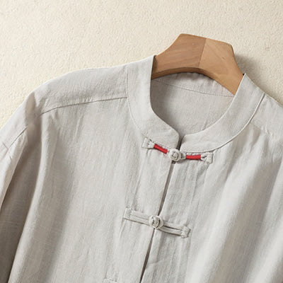 Buddha Stones Fall Vintage Tang Style Frog Button Mandarin Collar Solid Women's Long Sleeve Shirts With Pockets - image 8