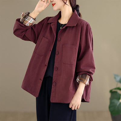 Buddha Stones Fall Basic Minimalist Solid Women's Jackets With Patch Pockets - image 18