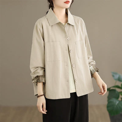 Buddha Stones Fall Basic Minimalist Solid Women's Jackets With Patch Pockets - image 2
