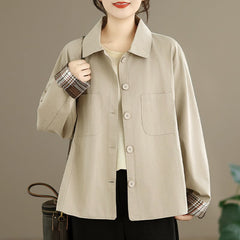 Buddha Stones Fall Basic Minimalist Solid Women's Jackets With Patch Pockets - Beige - US8-10, UK/AU12-14, EU40-42 (2XL) - image 0